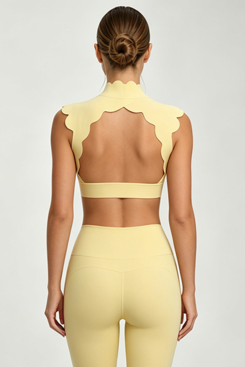 Women's Scalloped Mock Neck Cropped Workout Yoga Top