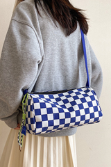 Unisex Checkered Canvas Cylinder Crossbody Bag