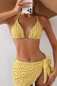 Women's Polka Dot Triangle Cup Halter 3 Piece Bikini Set
