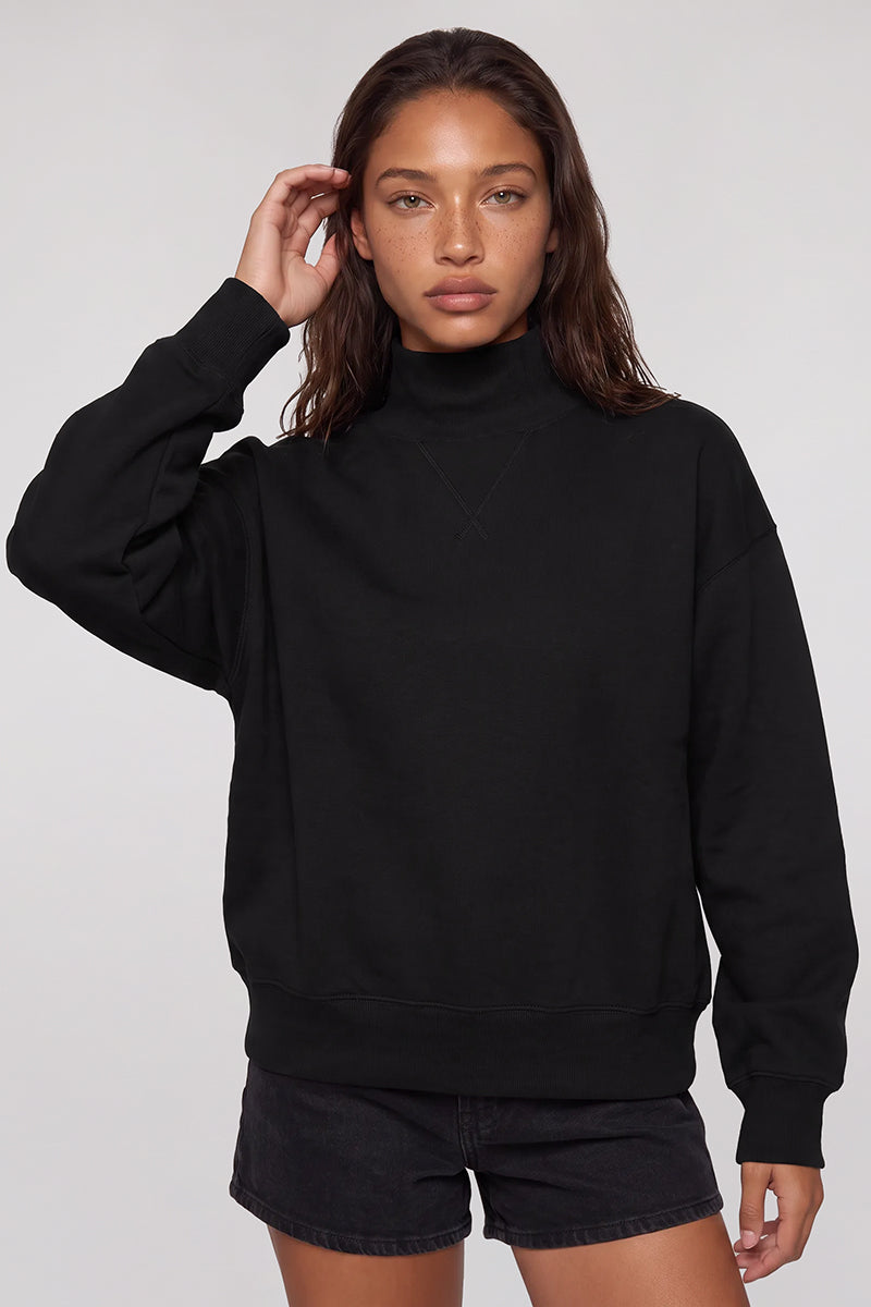 Women's Fall Solid Fleece Loose Mock Neck Sweatshirt
