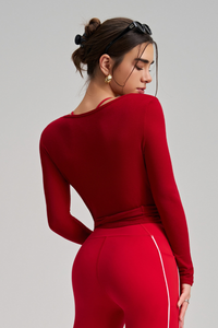 Women's Athletic One-piece Strap Long Sleeves Yoga Top