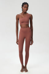 Women Wave Hem Liquid Yoga Set - One-Shoulder Bra & Sculpting Leggings