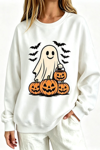 Women's Fall Halloween Spooky Ghost Pumpkin Sweatshirt