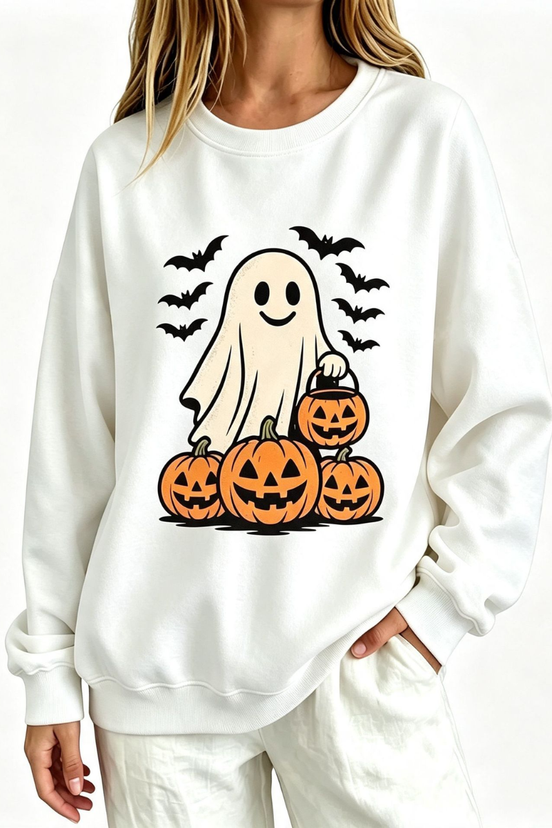 Women's Fall Halloween Spooky Ghost Pumpkin Sweatshirt