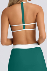 Contrast Halter T-Back Cutout Square Neck Sports Bra