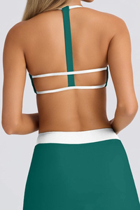 Contrast Halter T-Back Cutout Square Neck Sports Bra