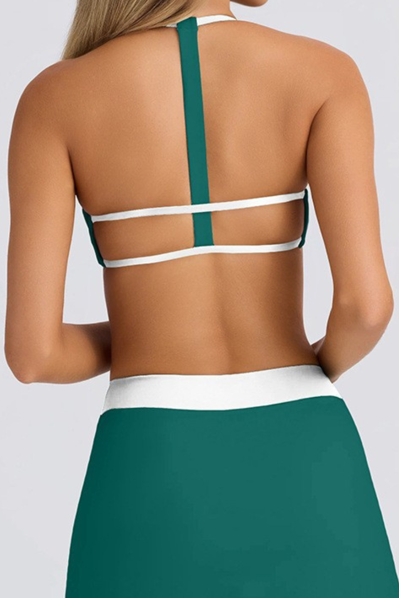 Contrast Halter T-Back Cutout Square Neck Sports Bra