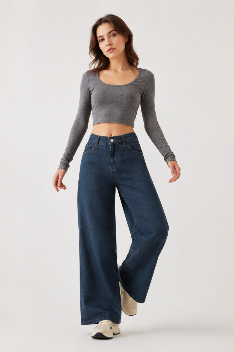 Women's High Waist Relaxed Straight Wide Leg Jeans