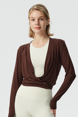 Women's Summer Sports Cross-Tie Fitted Long-Sleeved Yoga Top