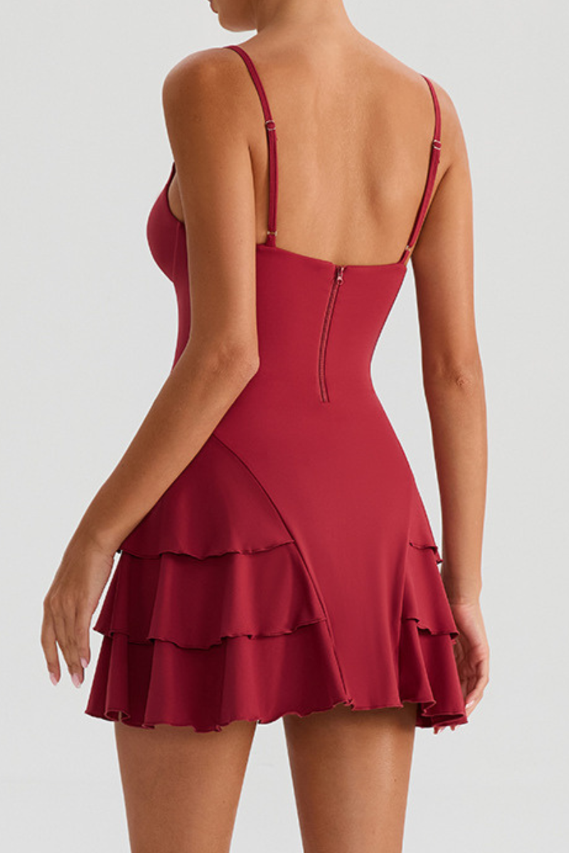 Women's V-Neck Tiered Ruffle Tennis Dress With Inner Shorts