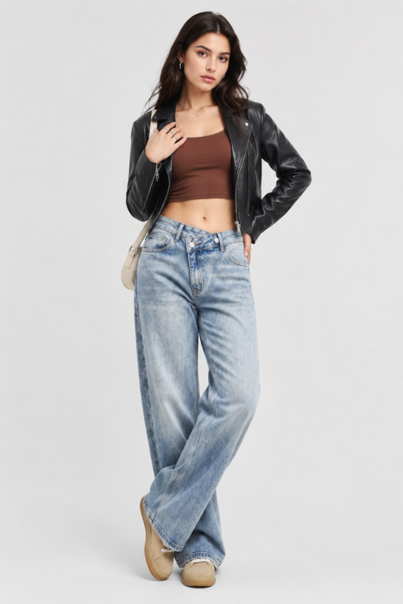 Women's High Waist Light Wash Vintage Baggy Wide Leg Jeans