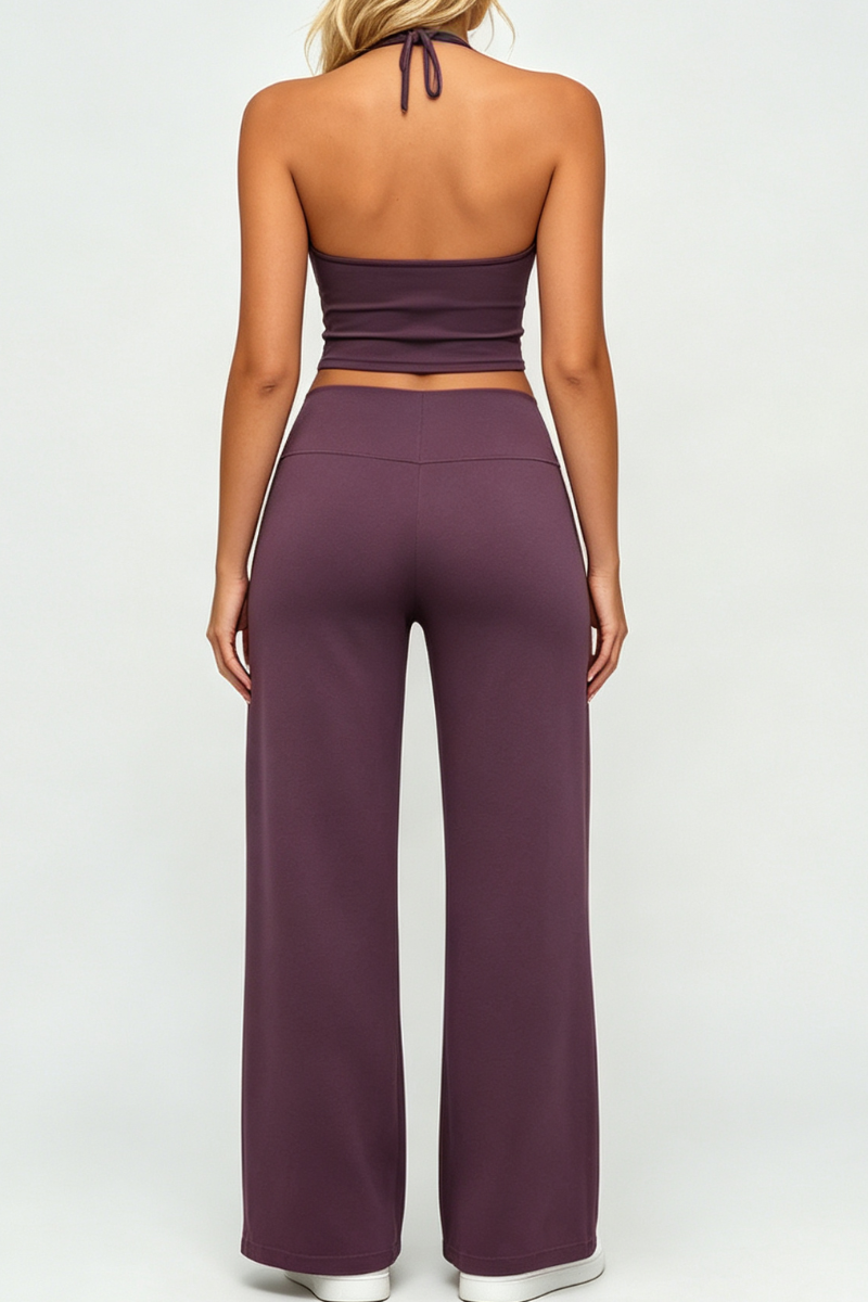 Women Halter Wide Leg Pants Yoga Two Piece Set