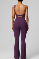 Women's Double Strap Twist Back Cami & Flare Yoga Pants Set