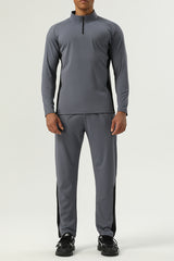 Men's Sportswear : Half-Zip Standing Collar Long Sleeve T-Shirt + Nylon Colorblocking Pants