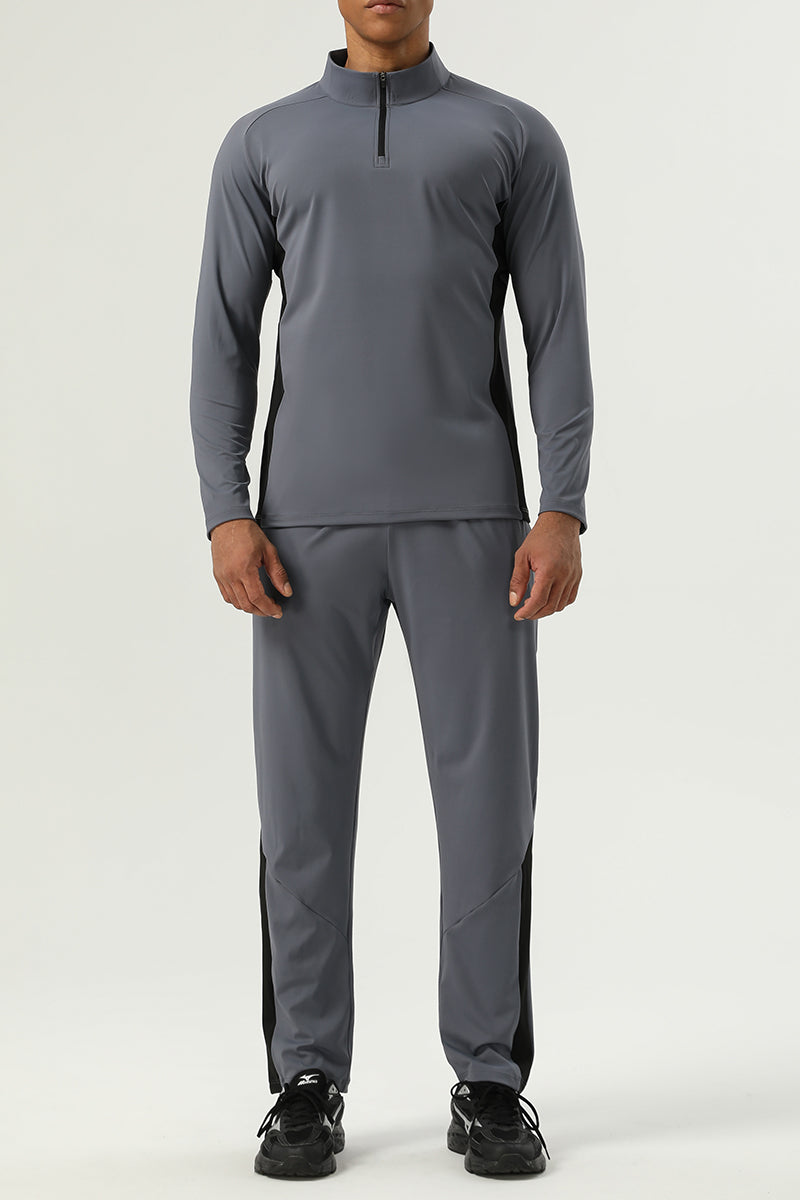 Men's Sportswear : Half-Zip Standing Collar Long Sleeve T-Shirt + Nylon Colorblocking Pants