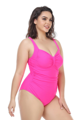 Plus Size Women's Waist-Cinching Pleated One-Piece Swimsuit
