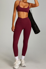 Women's Set: Cross-back  Bra And Criss-cross Waist Leggings