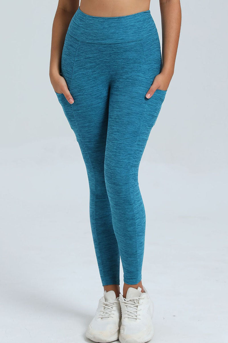 Women Pleated Skinny Hip V Waist Side Pockets No Embarrassment Line Fitness Exercise Yoga Pants