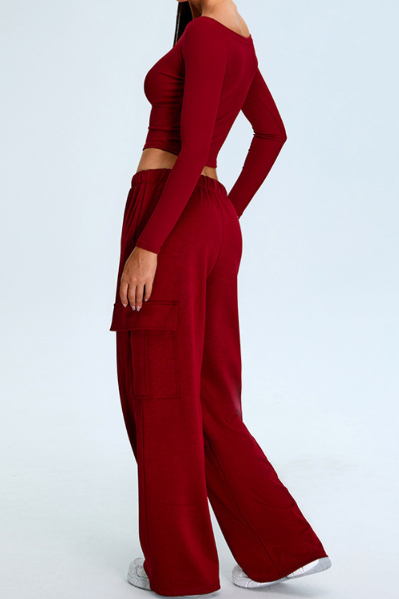 Women's Set:Off The Shoulder Cropped Top And Wide Leg Pants