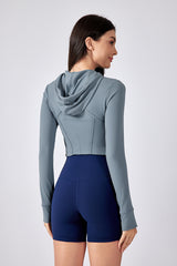 Women Hooded Drawstring Short Slim Outdoor Sports Fitness Yoga Jacket