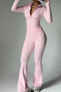 Women's Sport Set:Stand Collar Jacket And Flared Pants