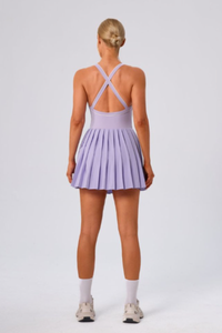 Women's Color Block V-Neck Cross-Back Pleated Tennis Dress