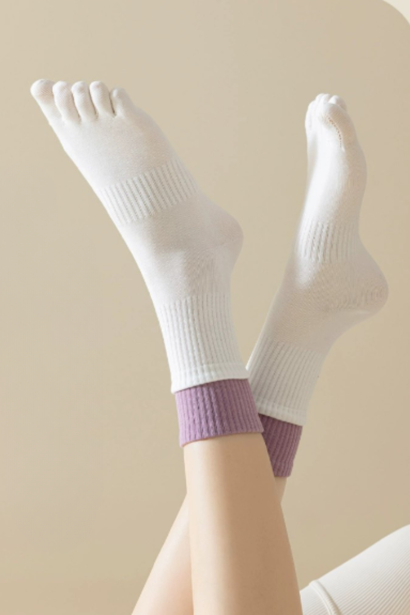 Women's Ribbed Cuff Color-Block Cuff Five-Toe Yoga Socks