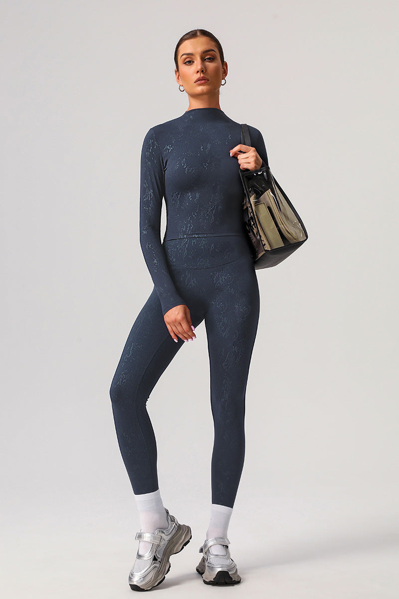 Women Gold Foil Fabric Sports Long Sleeves + Yoga Sports Leggings