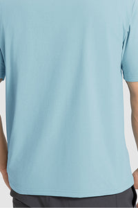 Men Casual Short Sleeve Quick-Dry Breathable Elastic Fitness Running Round-Neck Solid Color T-Shirt