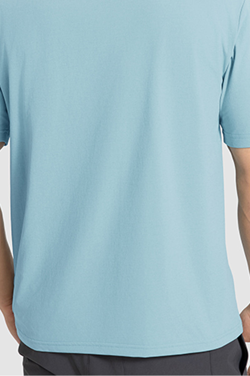 Men Casual Short Sleeve Quick-Dry Breathable Elastic Fitness Running Round-Neck Solid Color T-Shirt