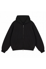 Unisex Fall Relaxed Drop Shoulder Full Zip Hooded Jacket