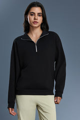 Women Half Zip Fleece Stand Collar Loose Casual Warm Sweatshirt