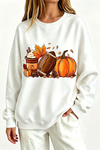 Women's Fall Halloween Pumpkin Football Coffee Print Thin Sweatshirt
