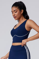 Women Wide Strap Built-In Bra Medium Support Yoga Workout Tank Top