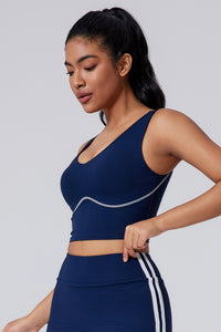 Women Wide Strap Built-In Bra Medium Support Yoga Workout Tank Top