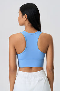 Women Color Block Short Built-In Bra Sculpting Cross Back Yoga Sports Bra