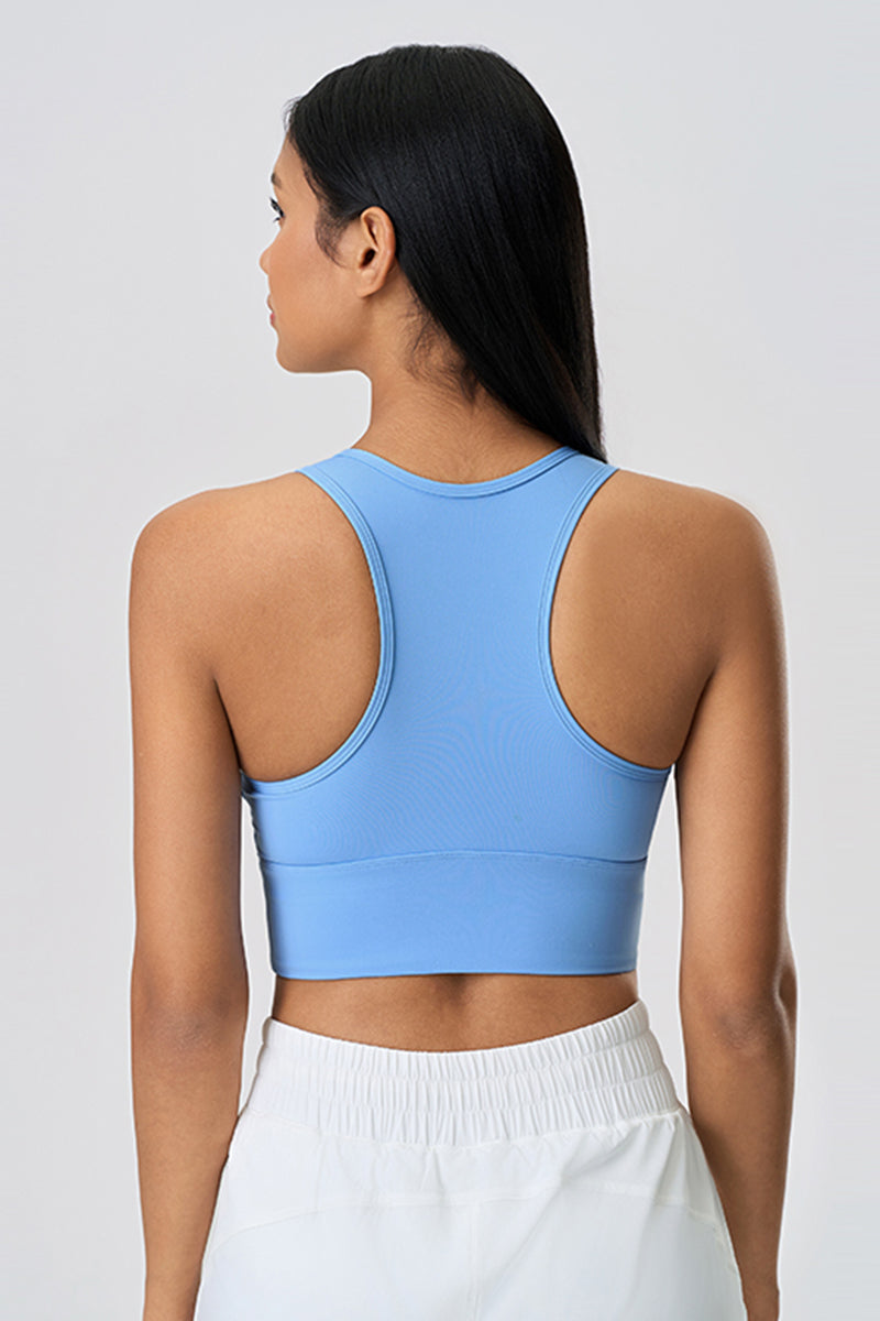 Women Color Block Short Built-In Bra Sculpting Cross Back Yoga Sports Bra