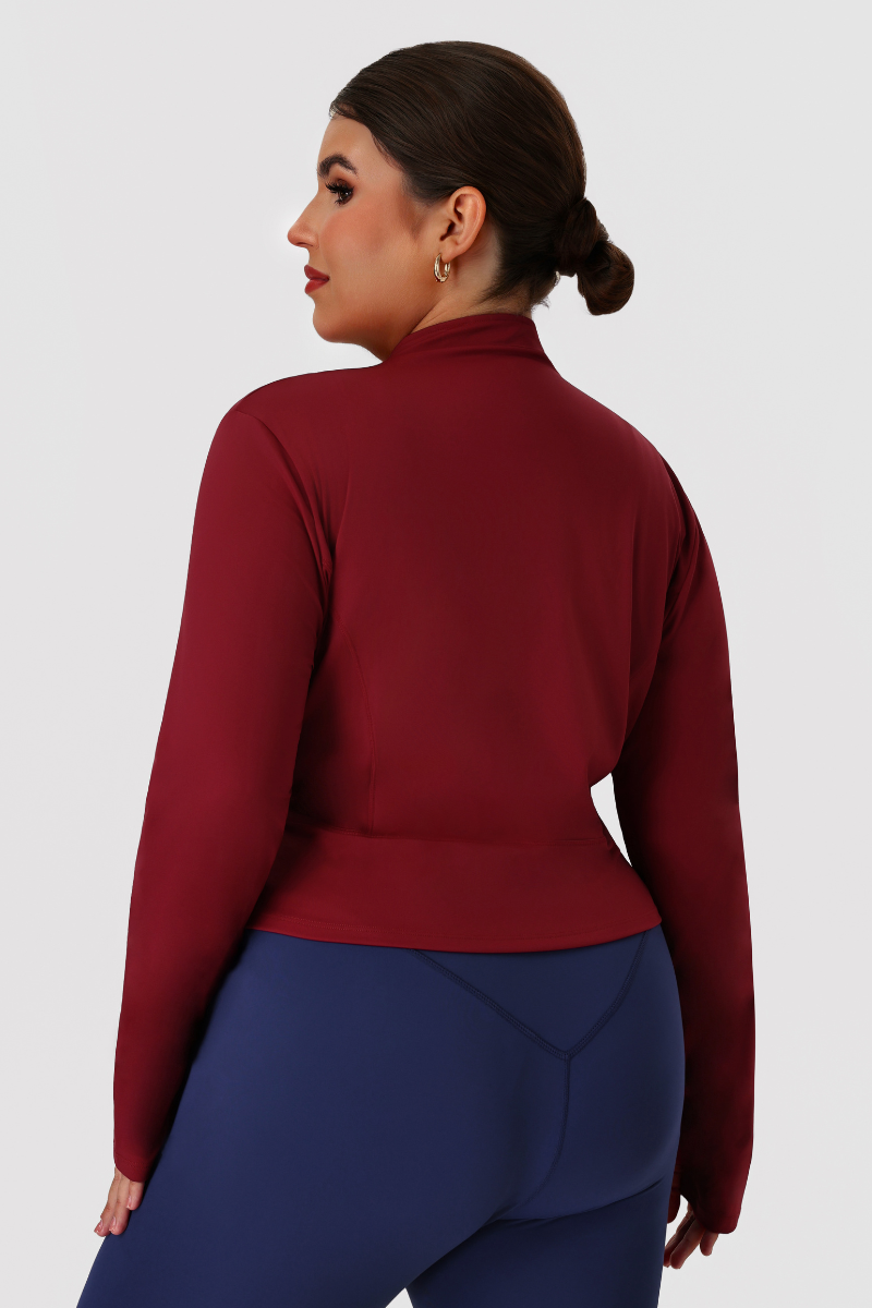 Plus Size Women's Fitted Stand Collar Line Detail Yoga Jacket