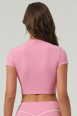 Women's  Color-Block Piping Cropped Mock Neck Sports Top