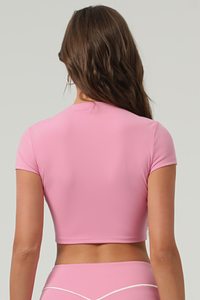 Women's  Color-Block Piping Cropped Mock Neck Sports Top