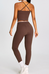 Women's Color-Block Cross-Back Tank Top And Leggingd Set