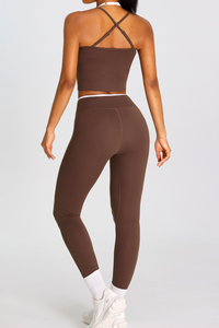 Women's Color-Block Cross-Back Tank Top And Leggingd Set