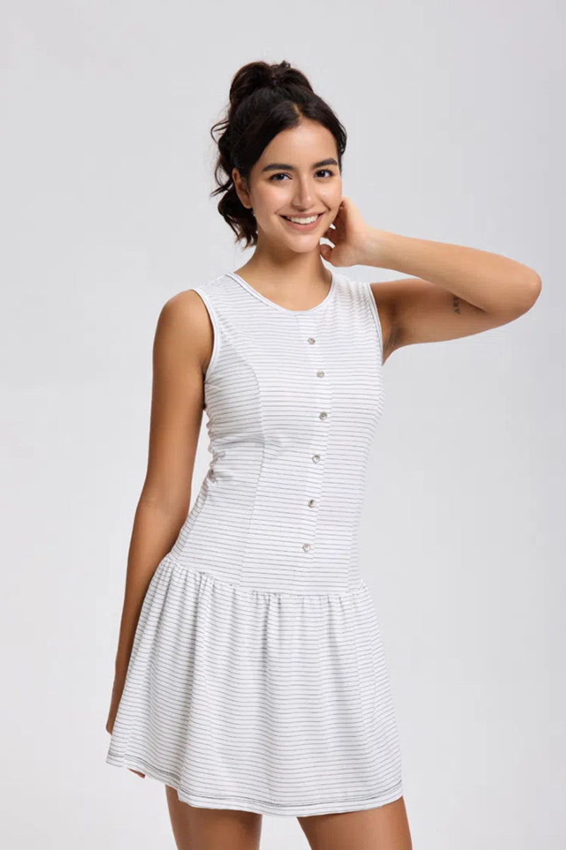 plus size tennis dress Wholesale Women Plus-Size Striped Tennis Dress with Hidden Pockets Black / L