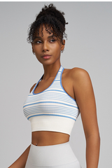 Women's Striped Color-Blocked Halter Neck Sports Bra