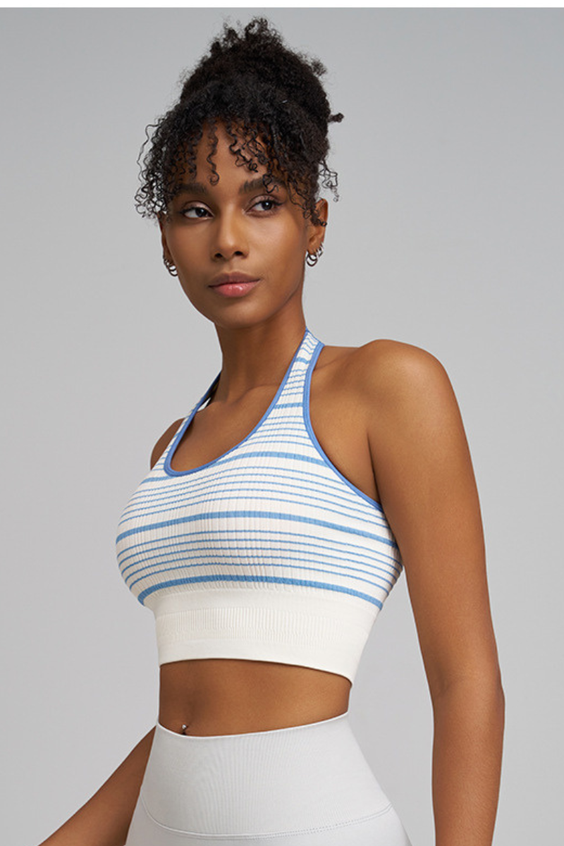 Women's Striped Color-Blocked Halter Neck Sports Bra