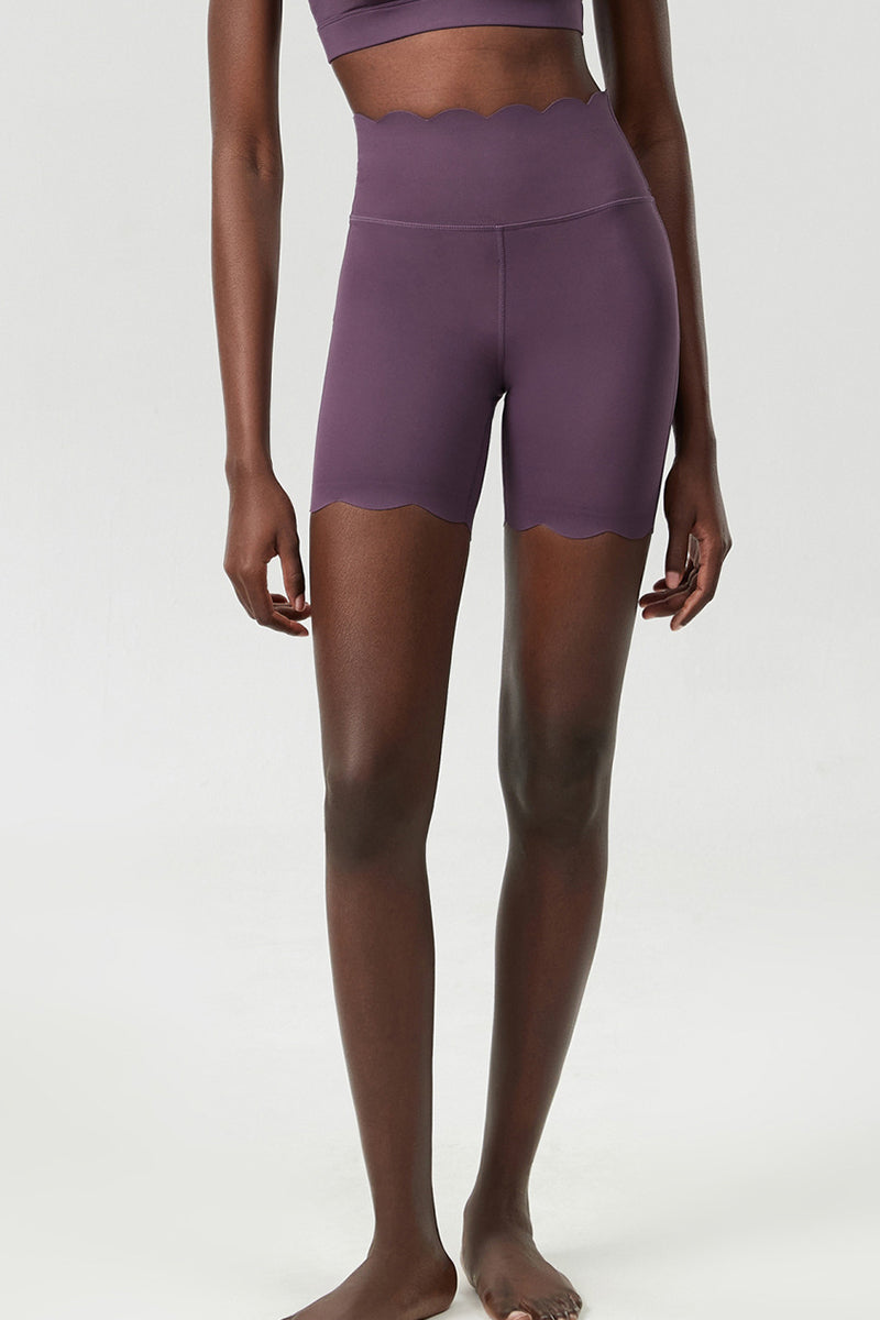 Women Wave-Edged High-Waist Quick-Dry Tight-Fit Yoga Cycling Mid-Length Sports Shorts