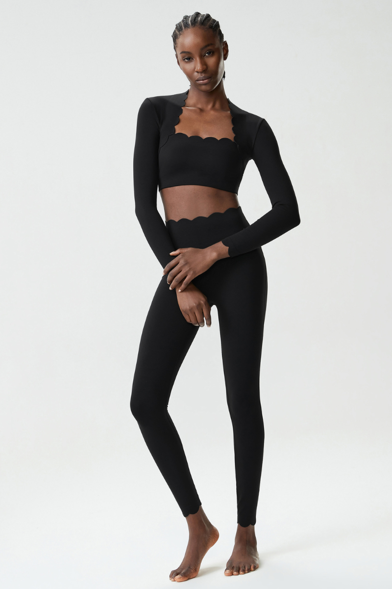 Women's Petal Long Sleeve Crop Top And Leggings Two-Piece Set