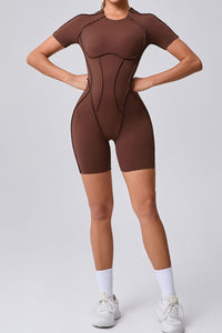 Women One-Piece Tight Short-Sleeved Hollow Back Stereo Beauty Fitness Yoga Sports Jumpsuit