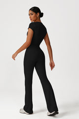 Women Naked Feel Yoga Set: Short Sleeve Top + Flared Pants