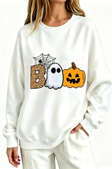 Women's Fall BOO Letter Print Graphic Halloween Sweatshirt